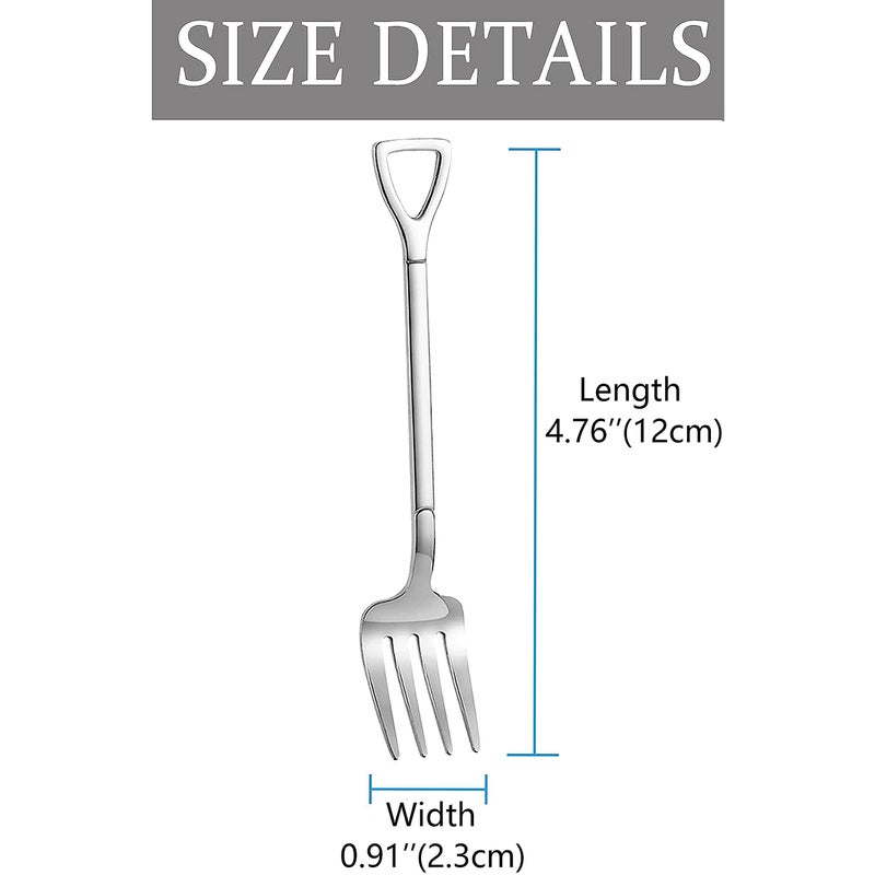 Comicfs 10 Pcs 4.7 Inches Silver Shovel Shape Fruit Forks Cocktail Sticks Set, Stainless Steel Mini Salad Forks Appetizer Cake Dessert Forks Party Supplies (10 Forks, Silver) - Image 2